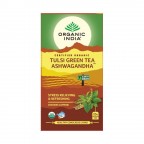 Organic India TULSI GREEN TEA ASHWAGANDHA 25 Tea Bags, Stress Relieving & Refreshing